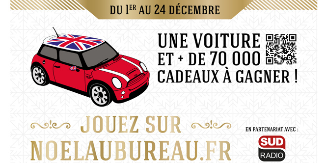 Au Bureau Montpellier annonce son Jeu Noël au Bureau ! avec une voiture et des lots à gagner sur Noelaubureau.fr