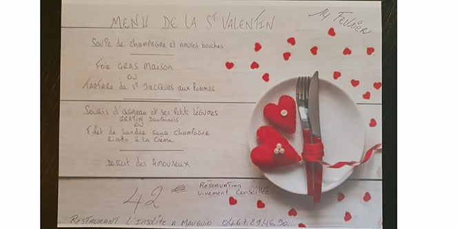 Le restaurant l'Insolite à Mauguio annonce son Menu Saint Valentin.( ® l'insolite)