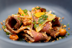 Café Léon Montpellier • Plat fait maison • Tataki de canard thaï (® networld-fabrice Chort)
