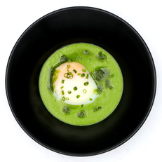 Oeuf parfait gaspacho petits pois Oeuf parfait gaspacho petits pois