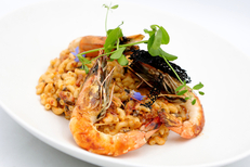Restaurant Hippy Market Café Sète • plats faits maison • Risotto de coquillettes & gambas flambées (® SAAM-fabrice CHORT)