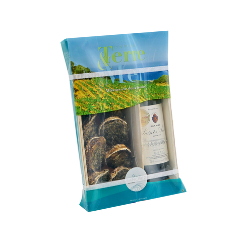 COFFRET TERRE ET MER -HUITRES DE BOUZIGUES-VIN-chez Huîtres Sanchez Loupian