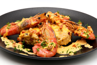 Le 7 River Sète • Restaurant avec du fait maison • Risotto Gambas Chorizo (® SAAM- fabrice CHORT)